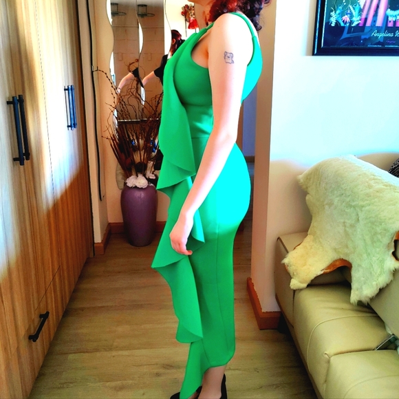 Lavish Alice gorgeous emerald dress with side ruffle scuba material. - Picture 2 of 5